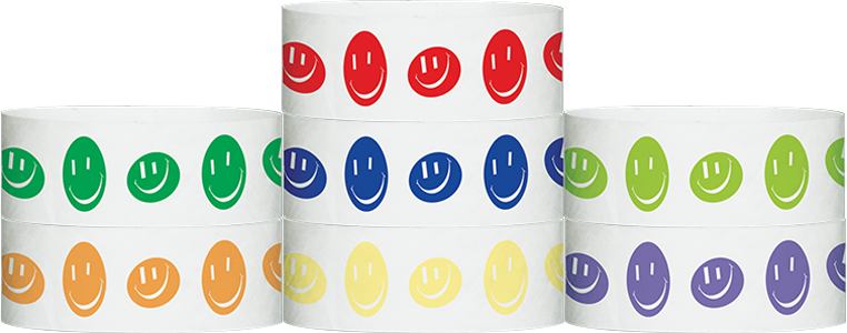 Tyvek® 1" x 10" Happy Face pattern wristbands