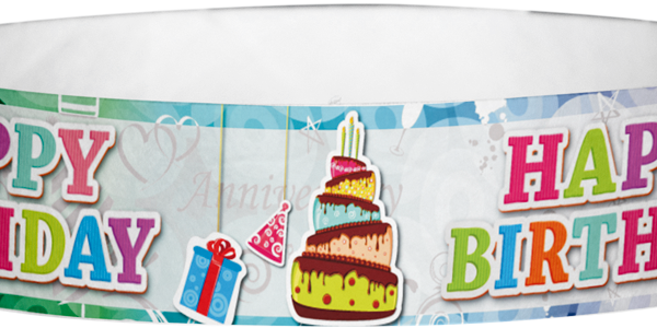 Tyvek Happy Birthday Cake Pattern Wristbands