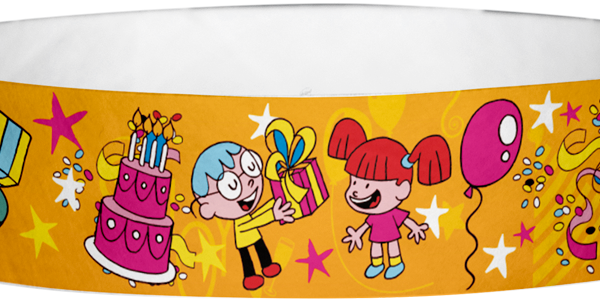 Tyvek Happy Birthday Yellow Pattern Wristbands