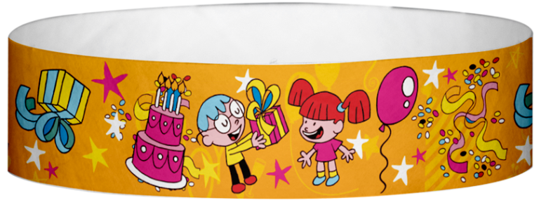 Tyvek Happy Birthday Yellow Pattern Wristbands